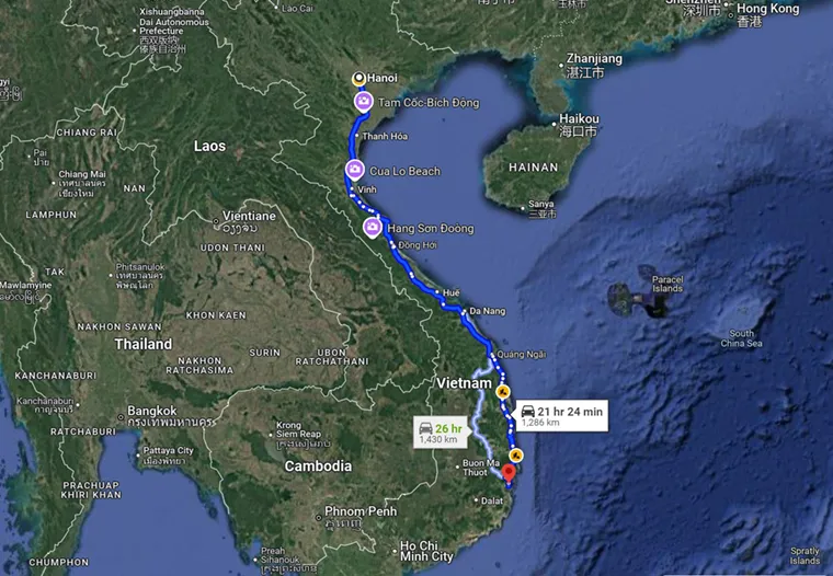 The Nha Trang to Hanoi distance