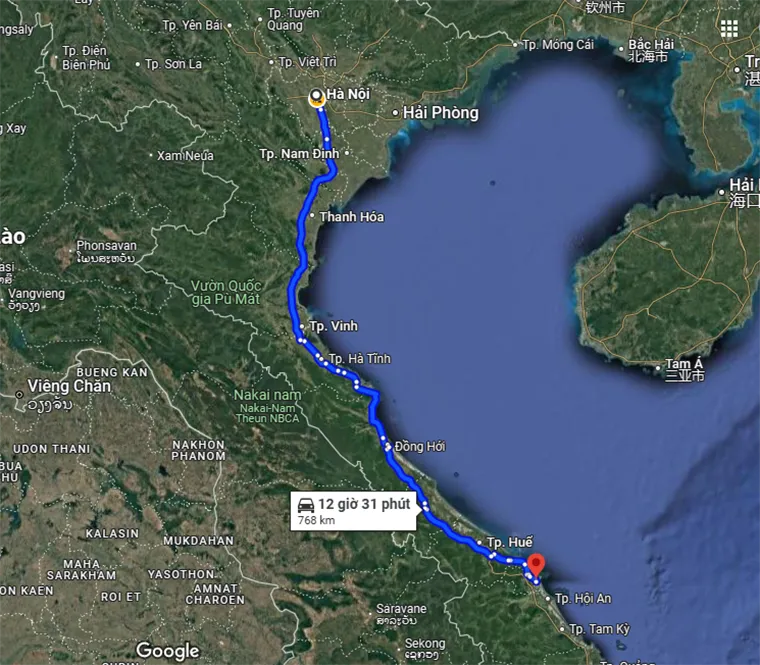 Distance from Hanoi to Da Nang