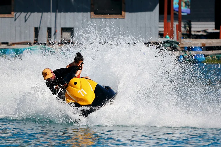 Jet skiing is a marine activity that brings thrills to players