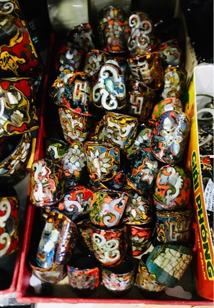 Earrings with Lacquer and Mother-of-Pearl Inlay